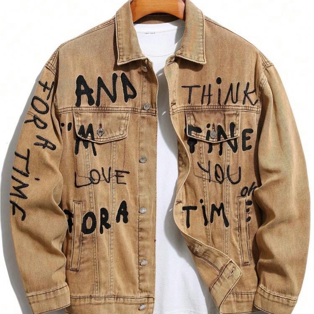 Shein Manfinity Hypermode Men’s Cotton Slogan Graphic Flap Pocket Denim Jacket - Picture 11 of 12